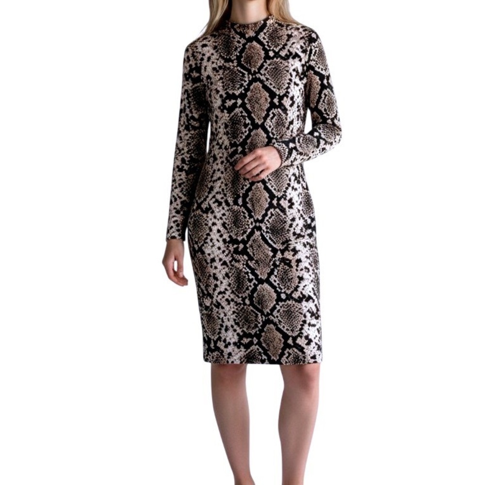 Joseph Ribkoff Snakeskin Print Mock Neck Long Sleeve Sheath Dress Size 6 Canada